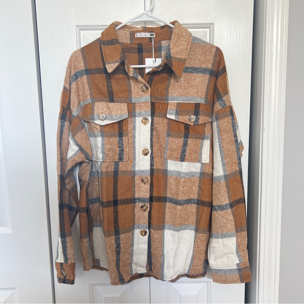 NWT Dorose Button Down Plaid Flannel Soft Long Sleeve Shirt Women's Large